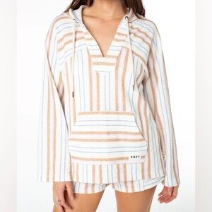 NWT Roxy Wild and Free Hoodie Soft Boho Beach Tan Pink Yellow Women’s Size Small